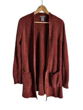 Matty M Chenille Cardigan Sweater Rust Red Soft Open Front W/ Pockets Size M